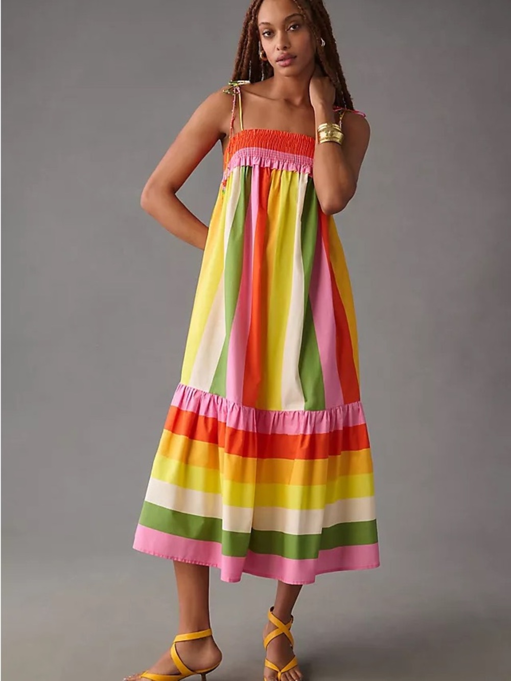 FARM Rio Mixed Neon Striped Smocked Tiered Midi Dress Size M NWOT - Picture 7 of 7